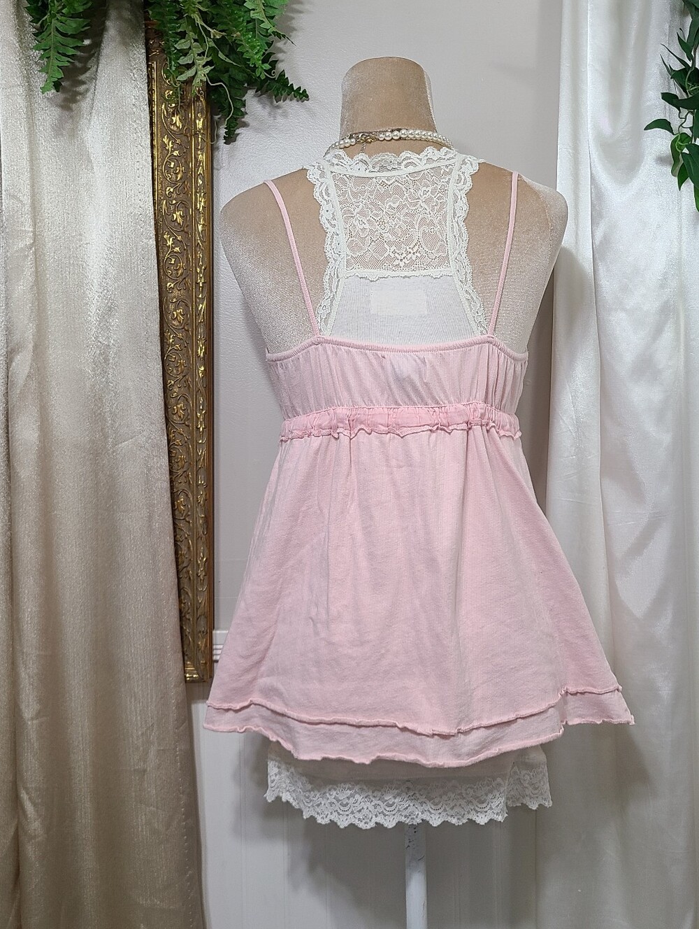 Rare Vintage Abercrombie And Fitch ♡ Y2K ♡ Baby Pink Babydoll Waist Tie Tank Top - Picture 5 of 8
